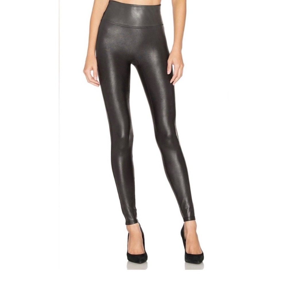 Spanx Faux Leather Leggings Black High Waist Slim Fit Womens Size Medium‎ M Moto